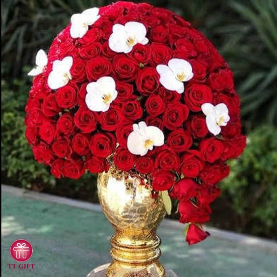 Shamim Red Rose and White Orchid Flower Cup