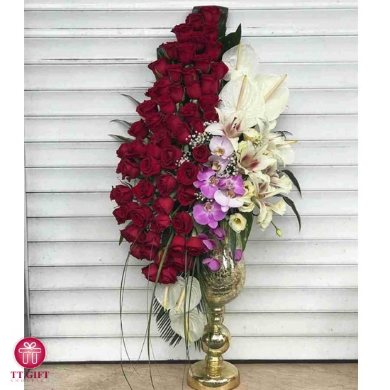 Pariya Luxury Red Rose and Purple Orchid Flower Cup
