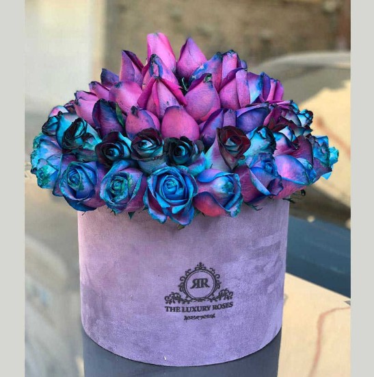 Sevda Blue and Purple Rose Flower Box
