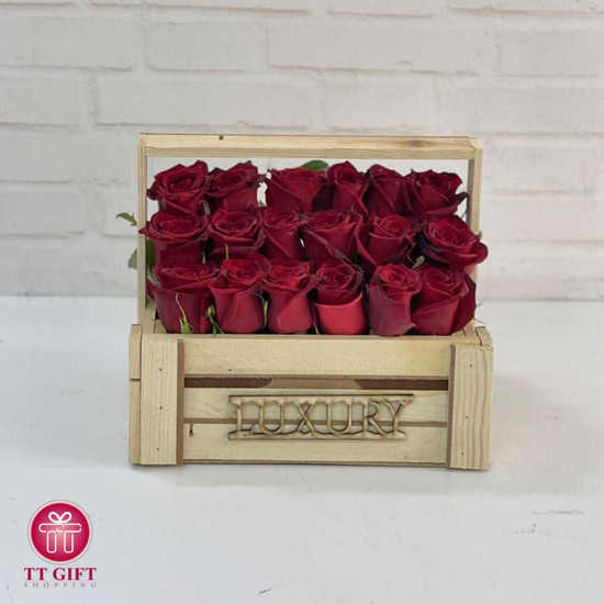 Aida Red Rose Wooden Flower Box