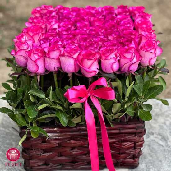 Arnika Pink Rose Flower Basket for Birthday
