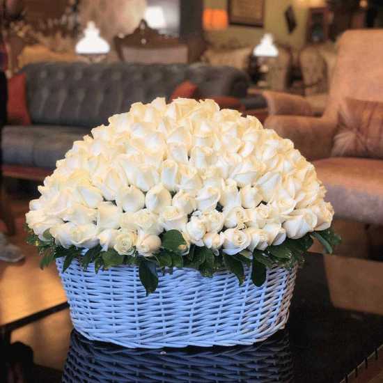 Alma Luxury White Rose Flower Basket for Birthday
