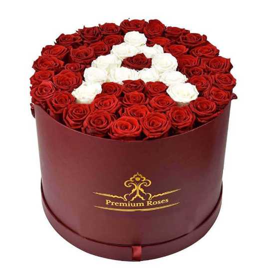Flower Box with Red Rose and Letters White Rose