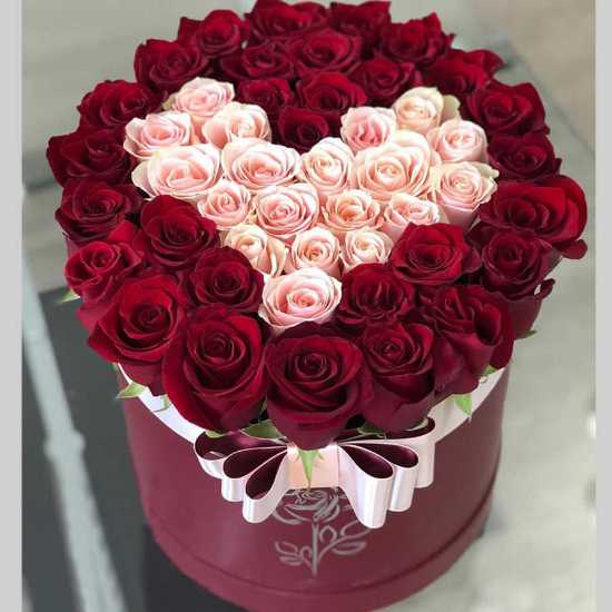Rasta Flower Box Heart with Pink and Red Rose