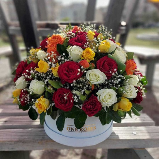Sajedeh Colorful Roses and Gypsophila Flower Box