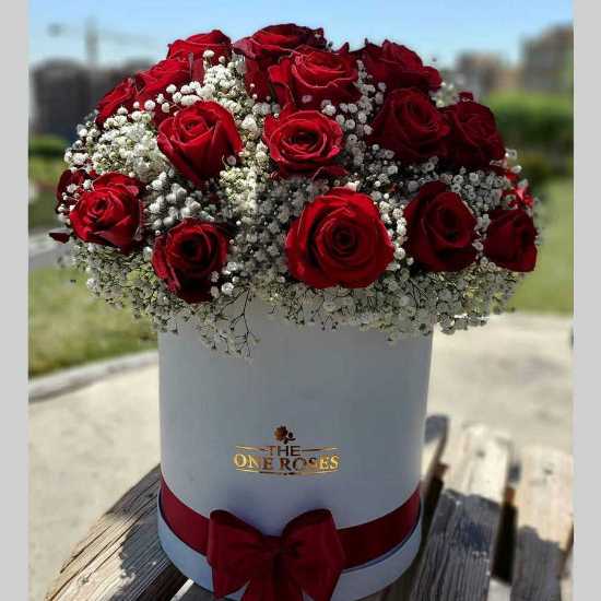 Rahil Red Rose and Gypsophila Flower Box for Birthday