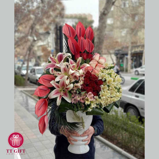Hengameh Flower Vase of Anthurium and Rose