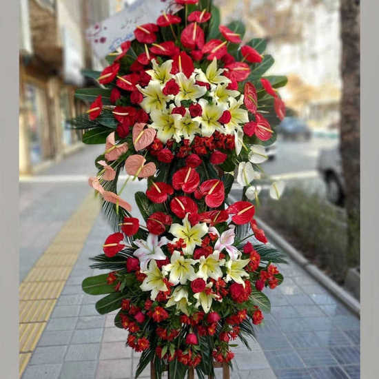 Shadaneh Red Anthurium and Oriental Wreath Flower for Opening