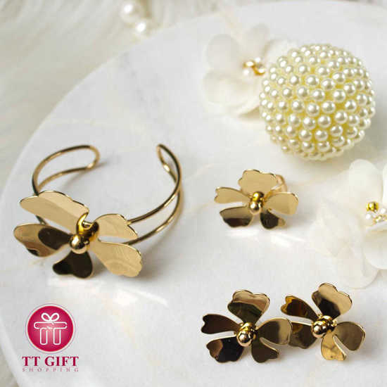 Flower design steel jewelry set