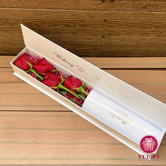 Economic 4-Branch Red Rose Flower Box