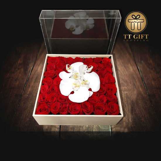 Paris Luxury Red Rose and White Orchid Flower Box