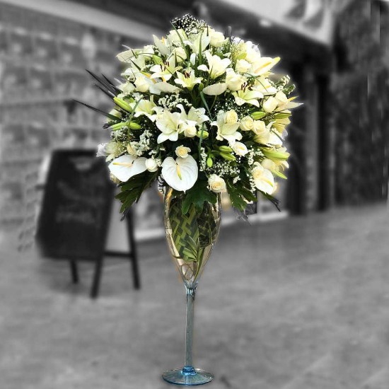 Baharak Luxury Anthurium Lily and White Rose Pedestal Flower Vase