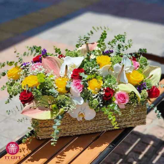 Forouzan Rose and Orchids Flower Basket for Birthday
