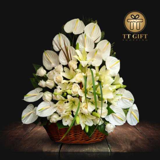 Ara Luxury White Flower Basket for Funeral