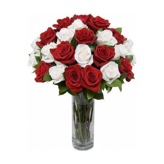 Nika Red and White Rose Flower Vase for Thank You