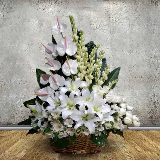 Hima White Flower Basket for Funeral and Condolence