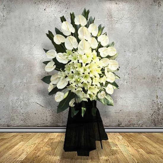 Negin White Oriental and Anthurium Wreath Flower for Funeral