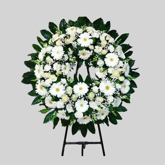 Mahzad White Rose and Gerbera Ring Wreath Flower for Funeral