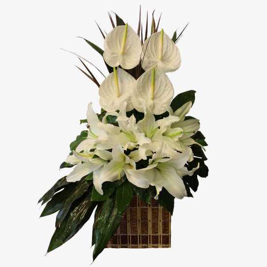Sayeh White Oriental and Anthurium Flower Basket for Funeral