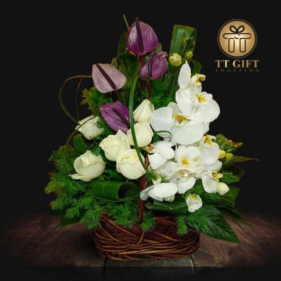 Tara White Orchid Flower Basket for Funeral