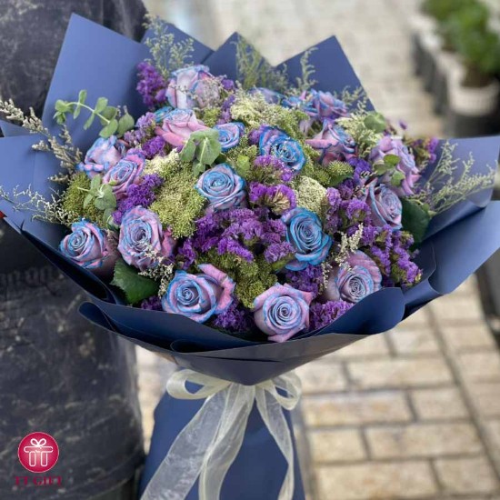 Abtin Blue and Purple Rose Flower Bouquet for Birthday