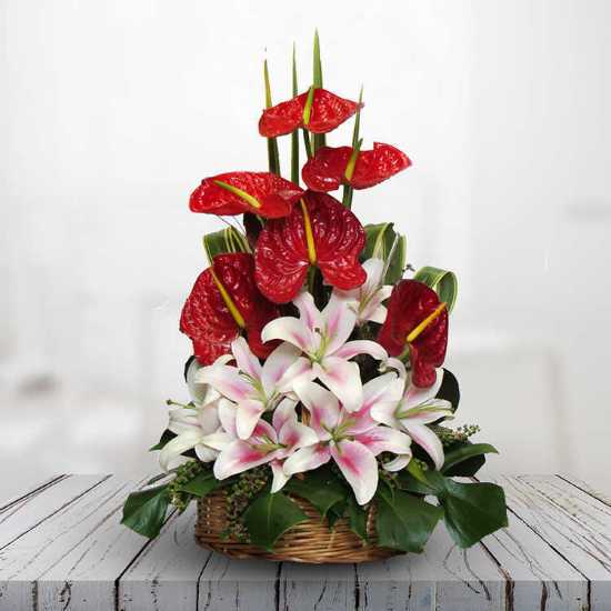 Samin Anthurium and Oriental Flower Basket