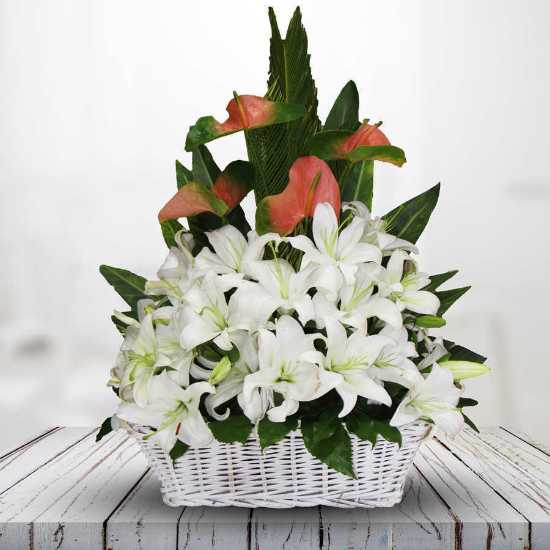 Mehrban White Liliy Flower Basket