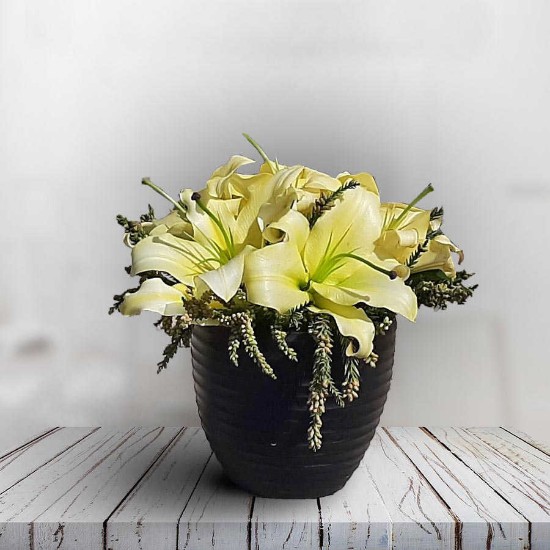 Yellow Oriental Lily Flower Vase