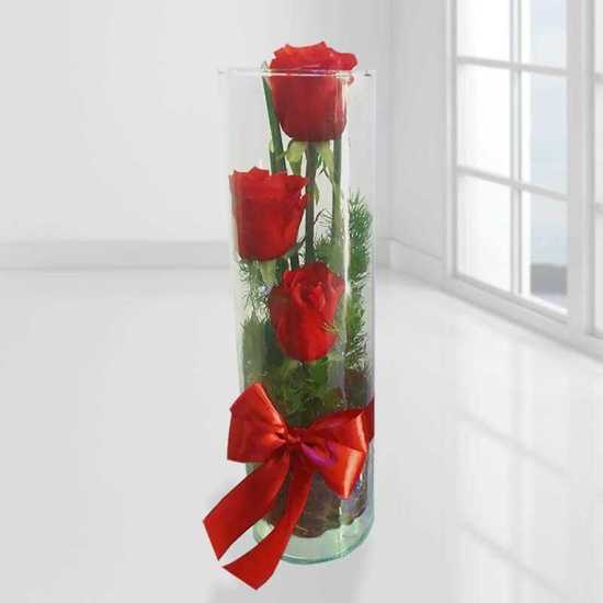 Economic 3-Branch Red Rose Flower Vase for Thank You