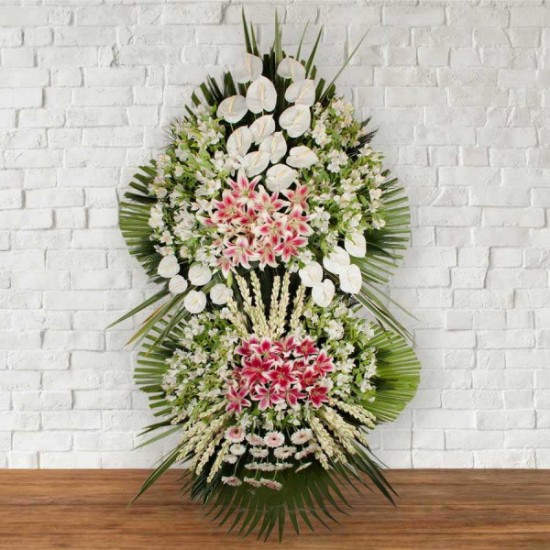 Parishad Two-tiered White and Pink Flower Wreath for Opening