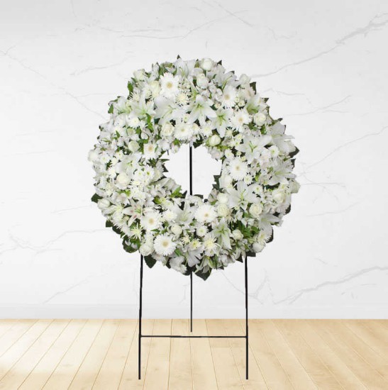 Danjeh White Rose Oriental and Chrysanthemum Ring Wreath Flower