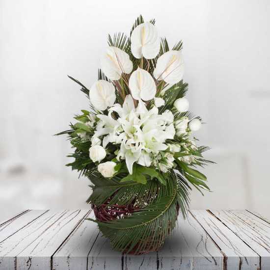 Aramesh White Funeral Flower Basket