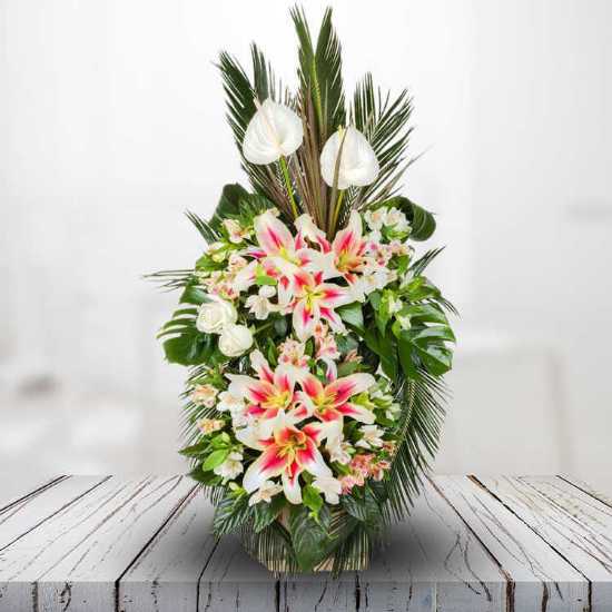 Pink Lily Flower Basket for Birthday