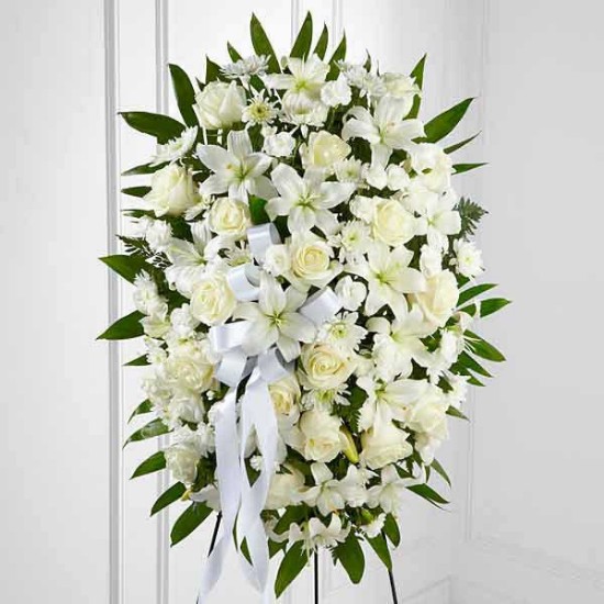 Afra White Rose and Lily Wreath Flower for Condolences and Sympathy