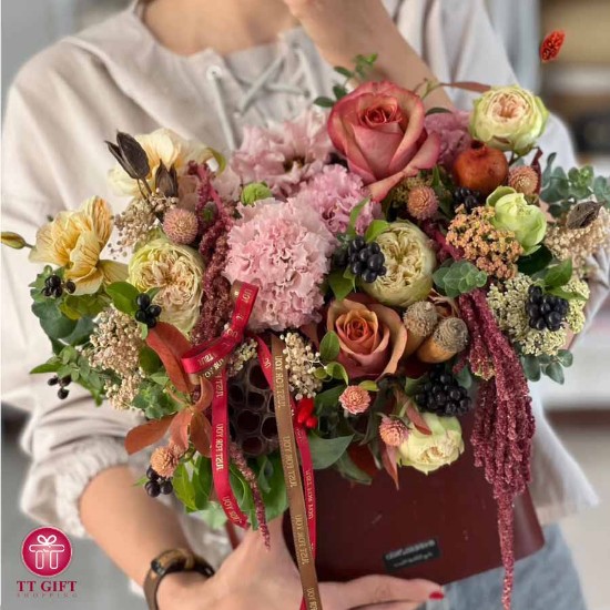 Harir Autumn Orange Rose Flower Box