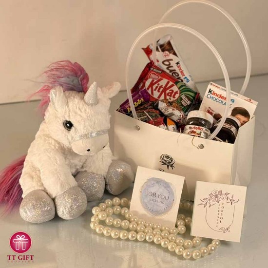 White Unicorn Doll and Chocolate Package