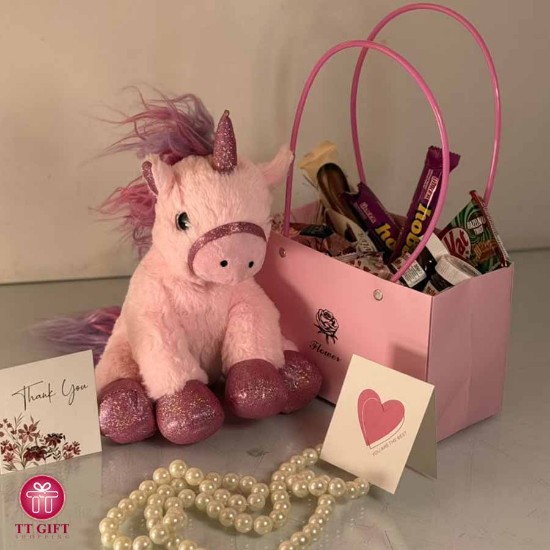 Pink Unicorn Doll and Chocolate Package