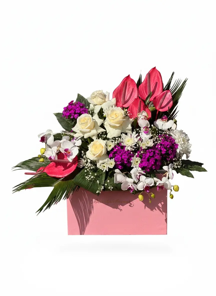 باکس گل آنتوریوم و رز لوکس | Royal Pink Anthurium No.17 | پلتفرم سبز