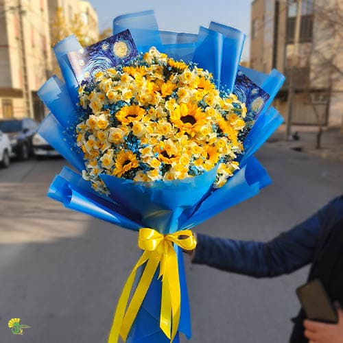 دسته گل نرگس و آفتابگردان طرح ونگوگ