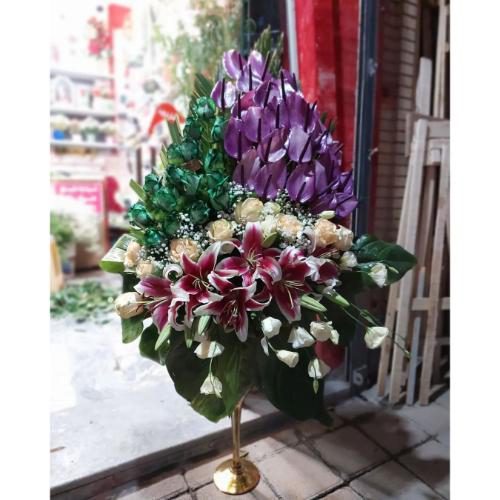 جام گل رز سبز و سفید با گل انتوریوم 6342