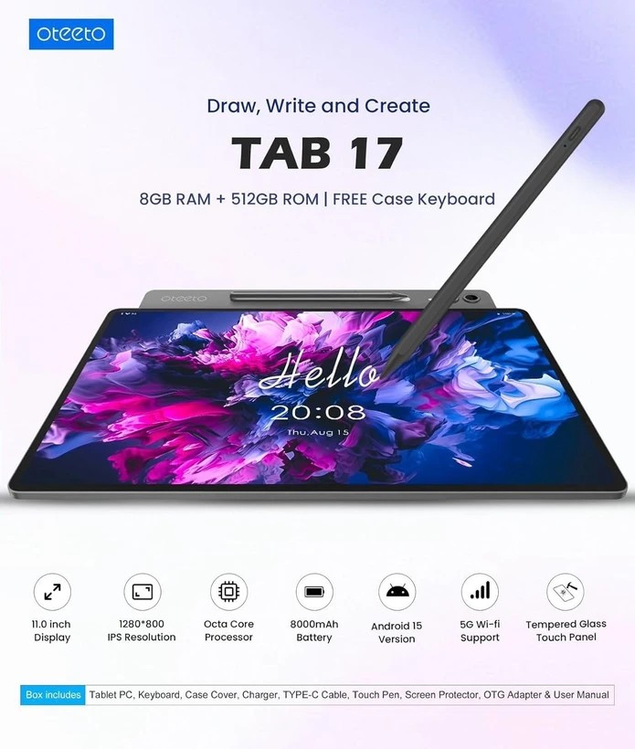 تبلت اوتتو مدل Tab 17 Stylus با حافظه ۵۱۲ گیگابایت رم 8 گیگابایت