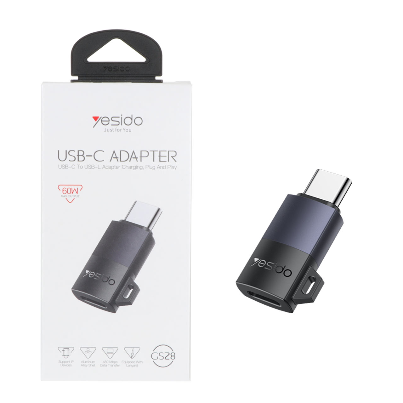 تبدیل Yesido Type-C To Lightning مدل GS28 60W - خاکستری (گارانتی 18 ماه تعویض نیکان همراه)