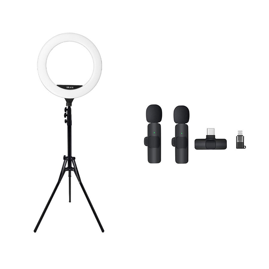 کیت تولید محتوا و بلاگری رینگ لایت هیرو BK416 همراه سه پایه توان 75 وات ، سه پایه و میکروفون K9 dual