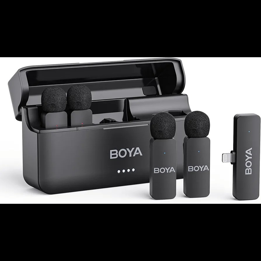 BOYA BY-V4D Wireless Lavalier Microphone – سیستم میکروفون 4 کاناله بی‌سیم برای آیفون/آیپد چهار کاربره(اصلی)