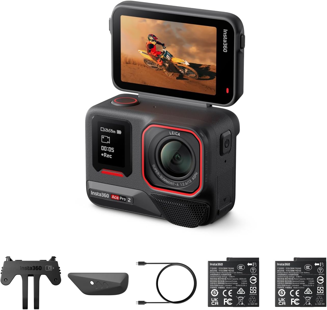 دوربین اکشن ضدآب Insta360 Ace Pro 2 با بسته دو باتری، Leica و فیلم‌برداری 8K