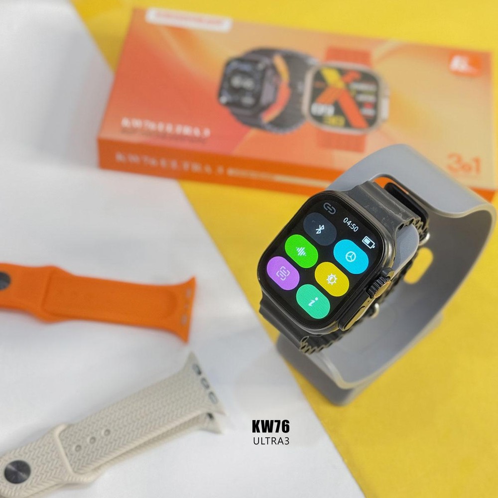 ساعت هوشمند KW76 Ultra 3 با 3 بند مختلف 49 میلیمتری مشکی