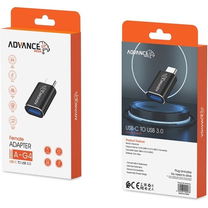 تبدیل OTG TYPE-C ادونس مدل ADVANCE A-G4 مشکی