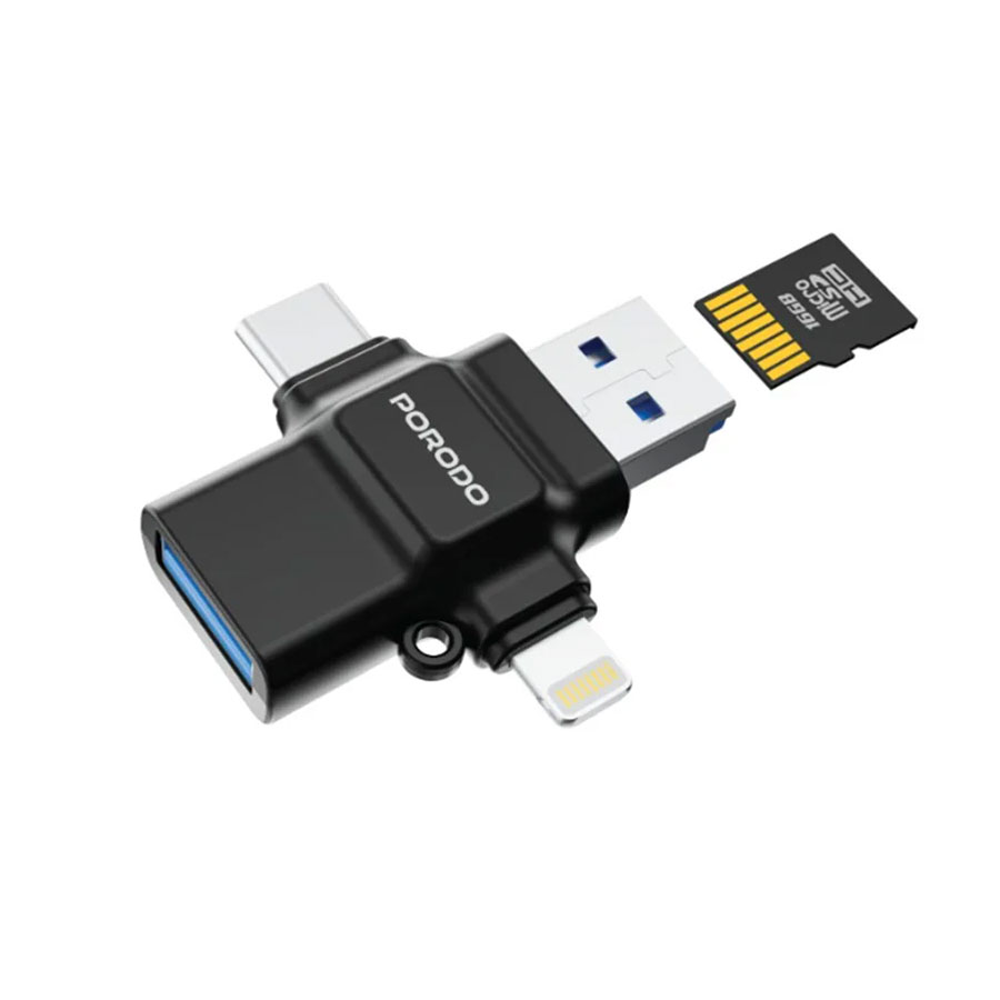 مبدل 4 کاره OTG و رم‌ ریدر پرودو Porodo 4-in-1 OTG Adapter, TF Card Reader PD-ETK09
