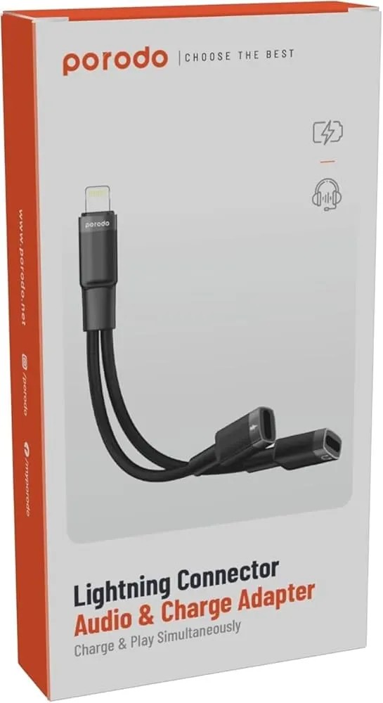 مبدل Porodo مدل 2in1 Lightning to Audio & Lightning Charging Adapter
