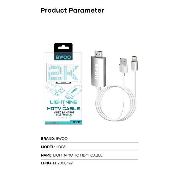 BWOO- HD08 - کابل تبدیل HDMI به لایتنینگ-USB